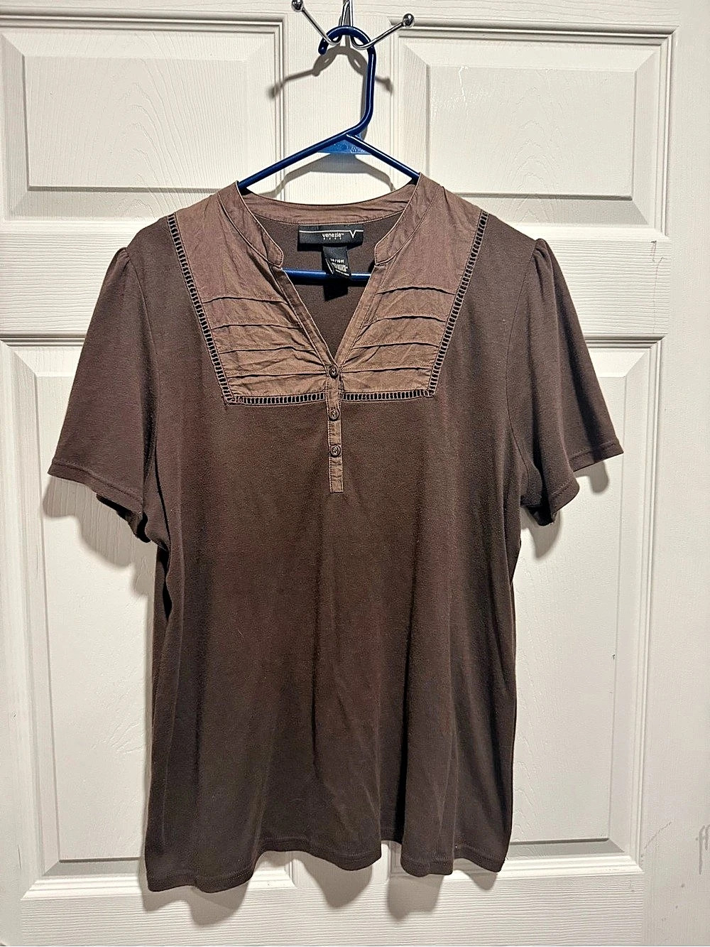 Venezia Short Sleeve Top in Brown Size Large